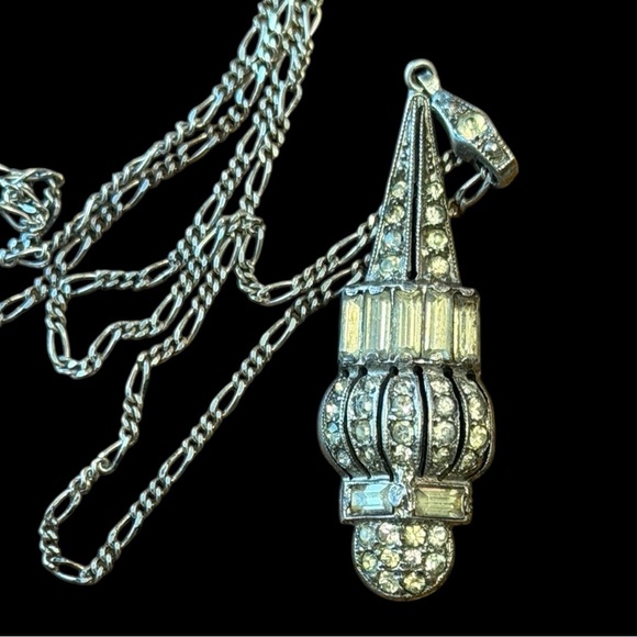 Vintage Marcasite Sterling Elegant Chandelier 2”Pendant 18” Newer Chain c1920 - Picture 4 of 5